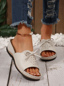Free Shipping Plus-Size Solid-Color 2026 New Retro Stitched Wedge Sandals With A Round Toe And Cut-Out Design Available In Stock