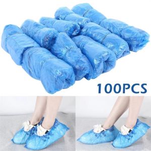 100Pcs Plastic Waterproof Disposable Shoe Covers Rainy Day Carpet Floor Protector Thick Cleaning Shoe Cover Blue Family Tool