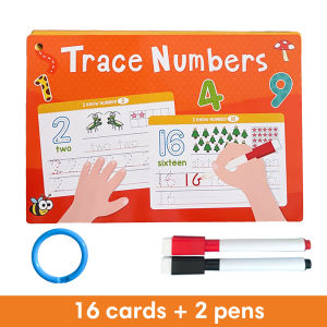 16PCS แฟลชการ์ดเรียนรู้ตัวเลข Dry Erase Reusable Number Math Flash Cards For Kids Preschooler Ages 3+ Calligraphy Handwriting Practice Card ( inlcuded number 1-20/30/40/50/60/70/80/90/100 ) Counting Tracing Pad Activity Flashcards