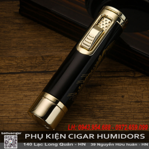 Bật Lửa Cigar Honest BCZ852-1 Chính Hãng – Khò 1 Tia Chống Gió Gác Điếu Có Kim Thông & Đục Cigar Đầu Dài 9mm Nhìn Ga Vỏ Kim Loại Có Hộp
