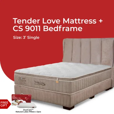 (FULL SET) Goodnite Duocare Ice Cooling + Statfree Anti Static Tender Love 12.5inch 5Zone Pocket Spring Mattress + CS9011 Bedframe