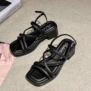 WALKINGSHOW New Style 7cm High Block Heeled Footwear Casual Rubber made Fashion Sandals #FL403