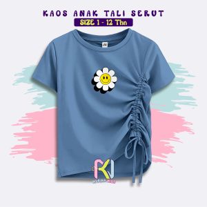 PROMO!!! Kaos Anak Crop Top Tali Serut Lengan Pendek Motif Bunga Usia 1-12tahun - Nurika Kids