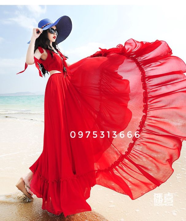 Váy Maxi Đi Biển, Đầm Dây Đan Chéo Lưng Dáng Dài Đuôi Cá Chất Voan Siêu Đẹp  | Shopee Việt Nam