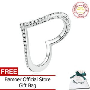 BAMOER Nhẫn Trái Tim Bằng Bạc Ý 925 Thật Cho Nữ Trang Sức Thời Trang Đính Đá Cubic Zirconia Lấp Lánh SCR856