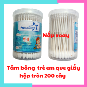 Tăm bông trẻ em que giấy Aquastar tăm bông có 1 đầu tròn 1 xoắn an toàn cho bé