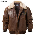 FLAVOR New Men's Real Leather Bomber Jacket with Removable F. 