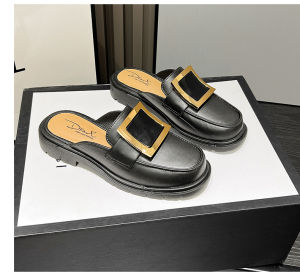 JS Elegant Lady Slip On Jelly Shoe Slides Slipper Kasut Perempuan Selipar Bertumit 女新款半包中跟凉鞋