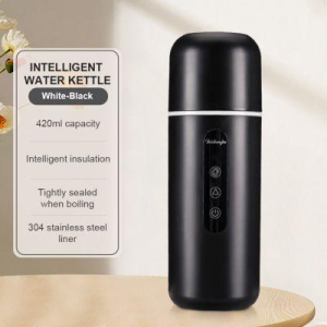 LF 420ml Portable Car Electric Kettle 12/24V Heating Cup with Stirrer LCD Display Coffee Kettle Hot Water Boiler Bottle Heating Mug