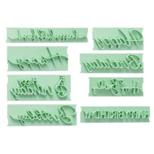 8PCS Rectangular Handwriting Happy Birthday Printing Tool for Baking Birthday Cake Stamp Fondant