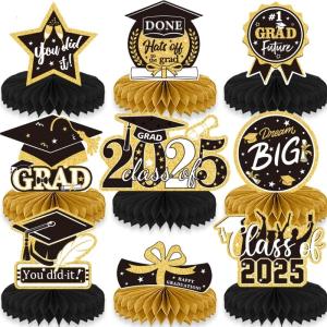 Set Of 9 Desktop Graduation Decorations With Premium Honeycomb Paper Ideal For Teachers Graduate And Parent