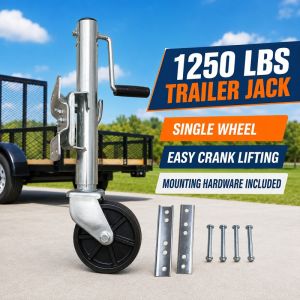 Heavy‑Duty 6 Inch Sidewind Trailer Jack with Double Solid Wheels 680KG Capacity Round Swivel Bolt‑On Design for Boat Trailer