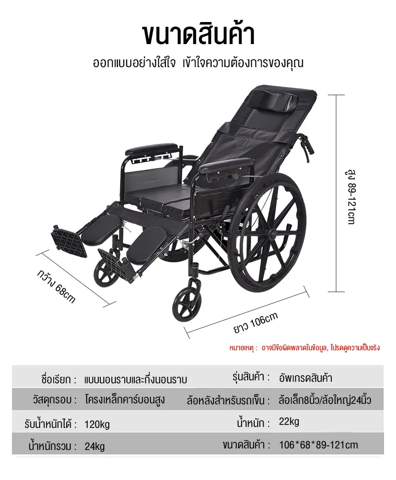 HIMIWAY รถเข็นผู้ป่วย รถเข็นผู้สูงอายุ วีลแชร์เป็นอัมพาตพับเบาพิเศษเข็มขัดดูแลขนาดเล็กโถสุขภัณฑ์มัลติฟังก์ชั่ รถเข็นสามารถเป็นได้6ระดับ ปรับรถเข็นรถเข็น วีลแชร์พับได้