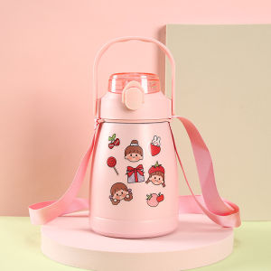 Bình Giữ Nhiệt 1100ml Dễ Thương Có Ống Hút Tặng Dây Đeo Tiện Lợi Inox 304 Giữ Nhiệt Giữ Hương Vị Đồ Uống Tuyệt Vời