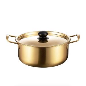 LITTLEX Mini Nồi Ramen có nắp thép không gỉ Lẩu Tiếng Hàn Mạ vàng Nồi súp Dụng cụ nấu ăn cắm trại