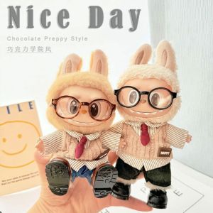 CUTE ELVES Chocolate Color Labubu Dolls Cloth Set College Style Leather Shoes Sitting Labubu Time Cloth Fashion DIY 17cm Plush Dolls Clothes Cotton Doll Accessories