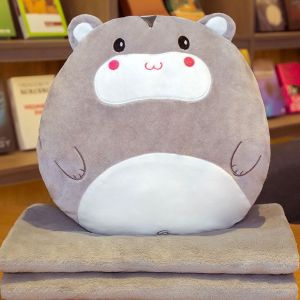 Bộ chăn mền 3 trong 1 chuột con má hồng lông mịn ôm vừa tay tựa lưng mềm mịn (Xám)