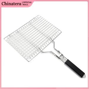 Outdoor Camping BBQ Rack Stainless Steel Fish Grill Basket with Detachable Handle Grilling Basket 8.6*12.6 Inch for Fish Vegetables Steak Shrimp Chops