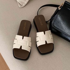 [Free Shipping] Fashionable Color-Blocked Wedge Heel Non-Slip Slip-On Sandals For Women Casual Summer Outdoor Versatile Square-Toed Sandals