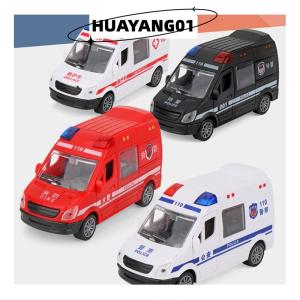 HUAYANG01 [HOT FASHION] Hospital Rescue Ambulance Metal Cars Model Pull Back Sound And Light Alloy Diecast Car Toys For Children Boys Gifts