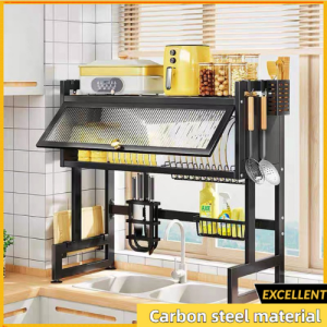 Center Point Metallic Dish Cabinet Rack Multi-Functional Sink Rack Dustproof Drain Rack With Cabinet Door