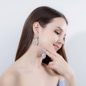 SEQUITO Luxury Engagement Wedding Earrings for Women Fashion 18K White Gold Plated CZ Diamond Large Teardrop Dangling Earing Jewelry SE139