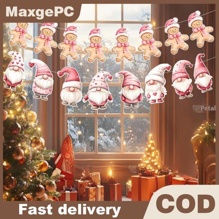 MaxgePC Đồ trang trí Giáng sinh mới, cờ, biểu ngữ, kéo hoa, đồ dùng ...