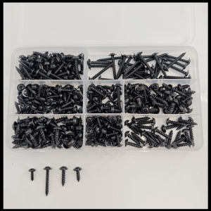 340PCS Black Plated Phillips Self Tapping Screw Kit Locking and Wood Screws Anti Loosening