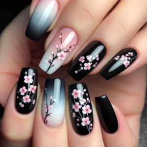 24 Pieces Fall Flower Press on Nail Coffin False Nail Glossy Acrylic Nail Winter Stick on Nail for Women Girls Manicure