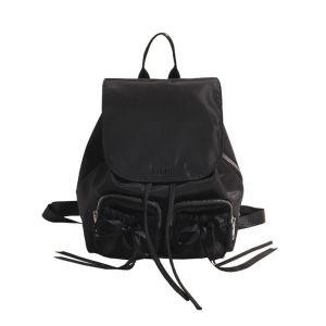 XIELISA สไตล์เกาหลีแบบ กระเป๋าเป้สะพายหลังเชือกรูด โบว์น๊อต สไตล์บัลเลต์ ถุงไนลอน น่ารักน่ารักๆ กระเป๋าใส่หนังสือ กระเป๋าสะพายไหล่มีโบว์ สำหรับผู้หญิง