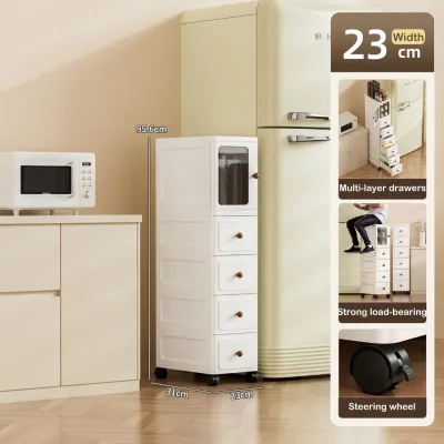 Doing Mall L23cm Foldable Narrow Storage Cabinet With Door Slim Plastic Kitchen Cabinet Moving Rack 夾縫收納櫃