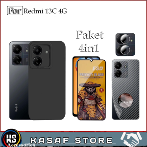 Paket 4In1 SOFTCASE Xiaomi Redmi 13C  Casing Case + Anti SPY + GarSkin + Antigores Camera