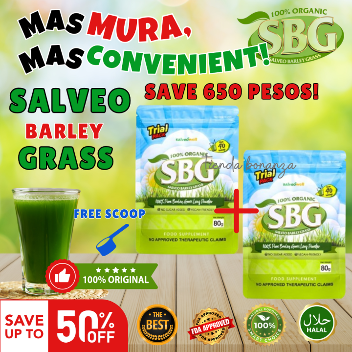 TWO (2) SALVEO BARLEY GRASS Trial Pack 80 Grams Organic and Pure Food ...