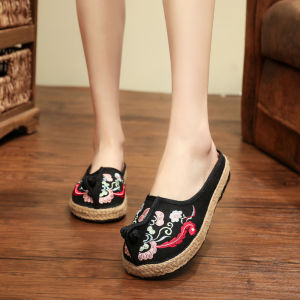 Ethnic Cloth Shoes Slippers Womens Antique Embroidered Womens Shoes One-foot Shoes Comfortable Head Flip Flops