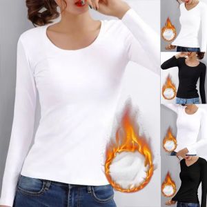 PLNBFG Solid Color Women Thermal Underwear V-Neck Long-sleeved V-neck Top Thermal Thick Velvet T-shirt Women