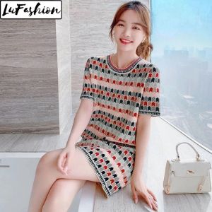 Korean Style Dress Women Short Sleeve Casual Print Dresses