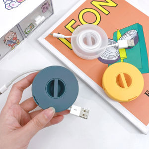Portable Automatic USB Cord Cables Holder Reel Hubs Holder Round Rotatable Earphone Winder Mobile Phone Data Cable Charger Wire Storage Box Cable Drop Clips Organizer Collation Management