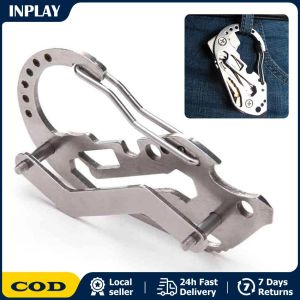 Outdoor EDC Stainless Steel Multifunctional Climbing Button Carabiner Key Chain Quick Hanging Key Storage Clip Waist of Trousers Hanging Buckle Tool Carabiner Outdoor Camping Mountaineering Tool Key Clip Keychain Lock Screwdriver Wrench