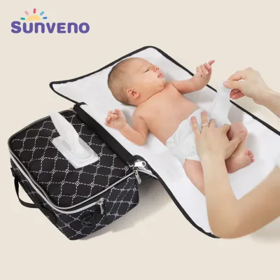 Sunveno 2 in 1 Portable Diaper Changing Pad for Newborn Girl & Boy Waterproof & Detachable Travel Baby Diaper Changing Mat with Shoulder Strap
