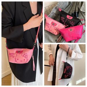 XINSU38 Embroidery Nylon Crossbody Bag Storage Bag Cartoon Kitty Cat Shoulder Bag Simple Purse Cute Cosmetic Bag Girls
