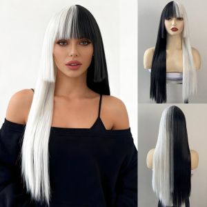 BEAUTYLADIES 28-Inch Long Yaki Straight Wig Layered Natural Cosplay Halloween Wig Full Head Fluffy Straight Bangs Hairpiece for Women