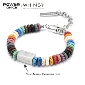 Power Ionics Whimsy Men Women New Trend Fashion Volcanic Rocks Rainbow Souvenir Bracelet Free Engrave