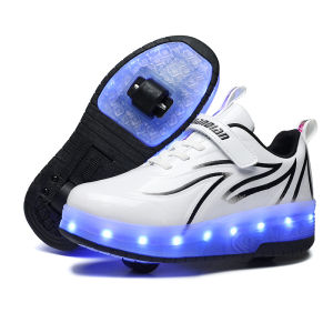 YCLIHAO LED Light Sneakers with Double TWO Wheel Boy Girl Roller Skate Casual Shoe Boy Lover Girl