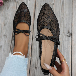 Free Shipping Lace-Up Pointed-Toe Flats For Women Shallow-Mouth Design Spring New Collection Ballet-Style Womens Shoes