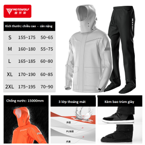 Áo Mưa Bộ Cao Cấp MOTOWOLF MDL0403BB Có Lớp Lưới Thoáng Khí Bên Trong