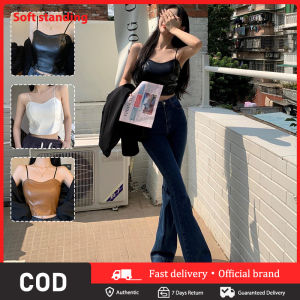 Korean style camisole womens all-match crop bottoming tube top with chest pad leather top