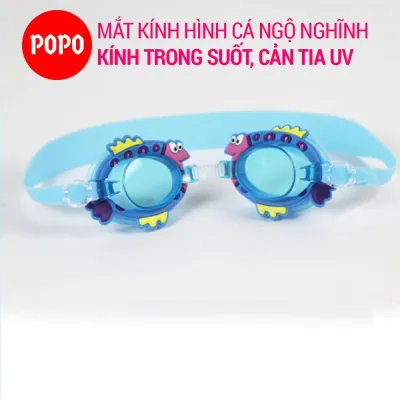 Kính bơi hình con cá ngộ nghĩnh 2600 cho bé từ 3 tuổi chính hãng POPO cao cấp chống sương mù có túi đựng SPORTY