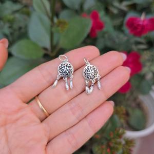 Q2375 Charm treo Bạc Thái 925 dreamcatcher tròn dày làm mặt dây chuyền hoa tai charm treo lắc tay - Phong Thuỷ TUDO P
