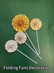 Shiny Origami Baking Cake Decorative Paper Folding Fan Shaped Wedding Cake Topper Palm Leaf Cake Decoration