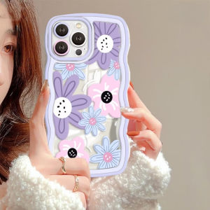 MOR Case Realme 2 Pro 5 5i C1 C3 C11 C12 C20 C21Y C25 C25S C25Y C51 C51S C53 Note 50 Narzo 20 30A 50A Casing Wavy Motif Painting Flowers Cartoon Maroon Purlpe Transparant Silicon Premium